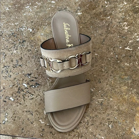 Salvatore Ferragamo Tan Slide Sandals with Metal Detail - Picture 4 of 13